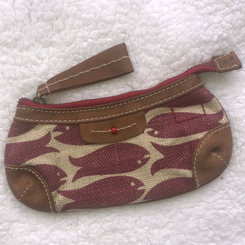 Gap Red Project wristlet clutch fish print zippered pouch fabric leather vintage